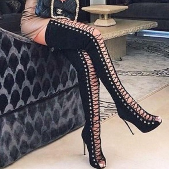 sexy black thigh high boots